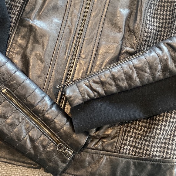 Trouve Quilted Leather & Houndstooth Moto Jacket Size Small - Picture 8 of 14